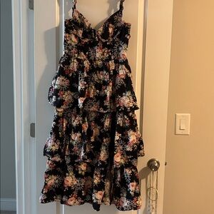 Vestique Black Tiered Floral Dress